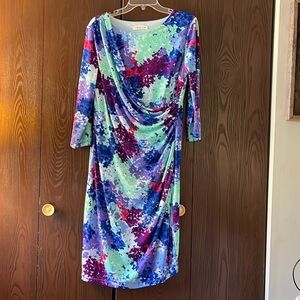 Coldwater 3/4 sleeved, midi dress. Multi-colored floral. Size Small.